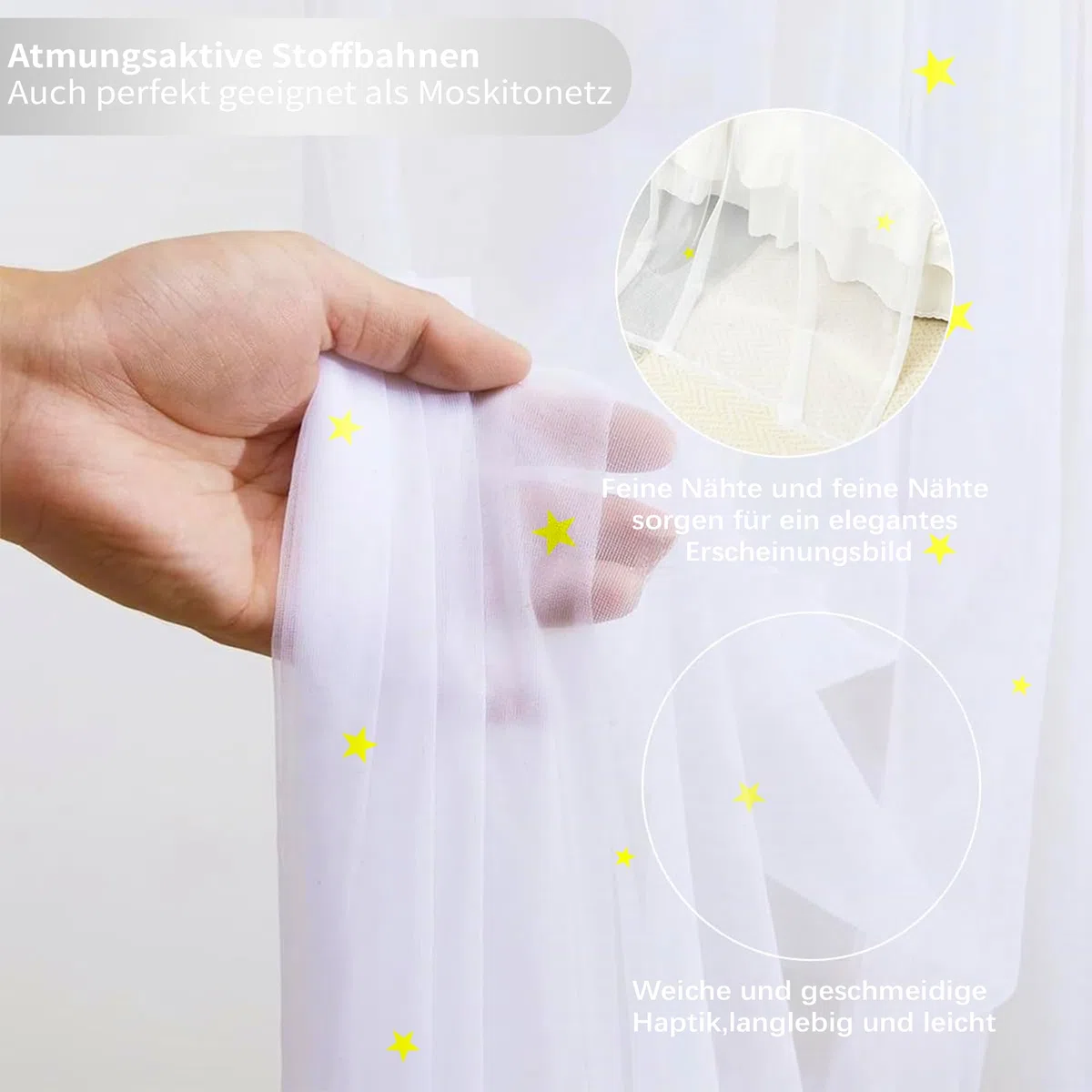 Hausbett Himmel Deko mit Leuchtenden Sternen, 2 Betthimmel & 1 Wimpelkette | Babybett Himmel für Kinderzimmer | Himmelbett Vorhänge für 90x200 & 120x200 Kinderbetten fürJungen/Mädchen(Weiß, 135x270cm)
