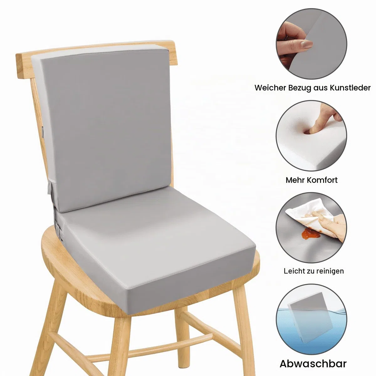 Sitzerhöhung Stühle Kind für Den Tisch, PU waschbar 2 Stücke Riemen Sicherheitsschnalle Kinder Booster Sitz für Esstisch, tragbare Reise Erhöhen Kissen für Stuhl