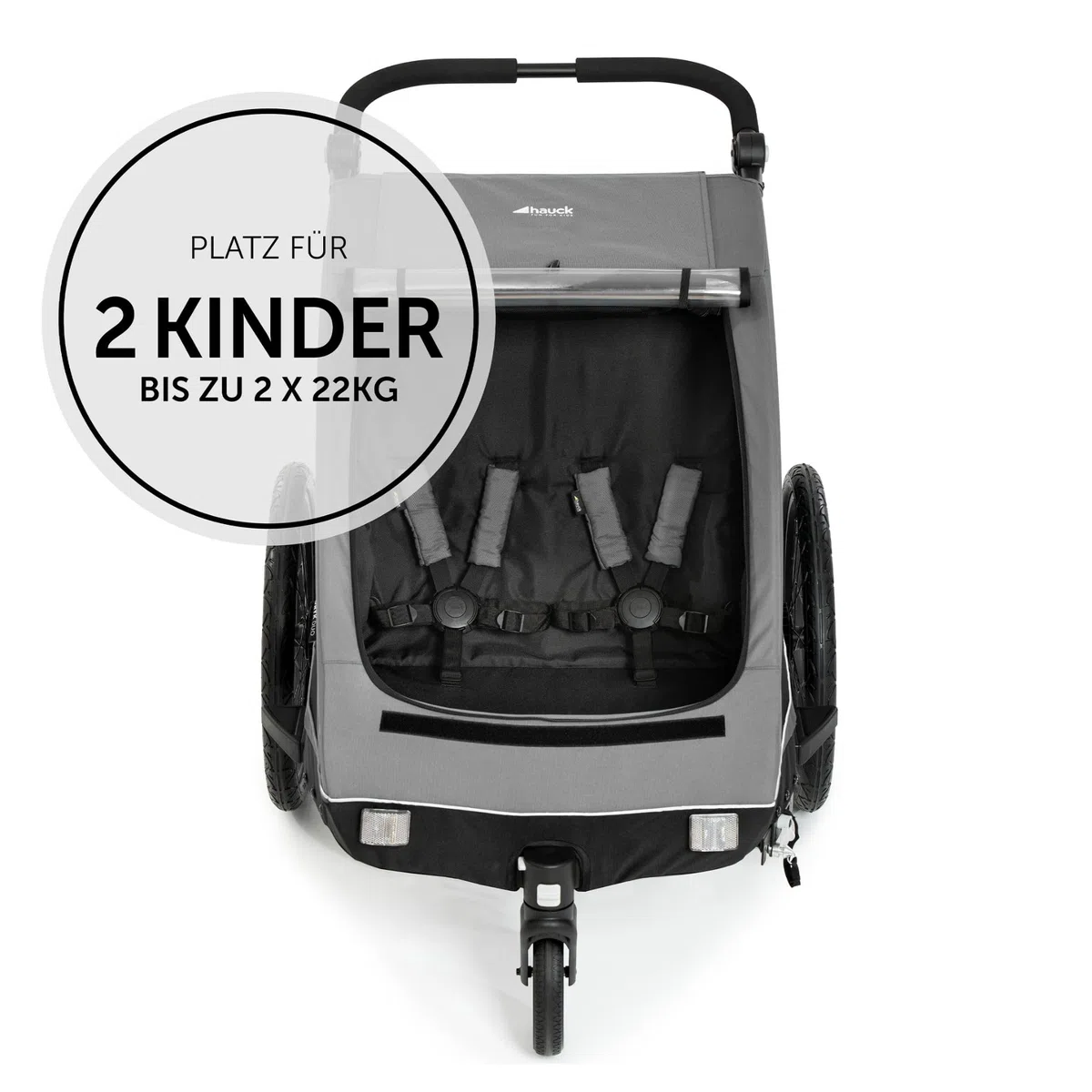 hauck 2in1 Fahrradanhänger Dryk Duo Set inkl. Baby Lounger | Zwillingsanhänger und Kinderwagen für 2 Kinder | faltbar & gefedert, XL Luftreifen