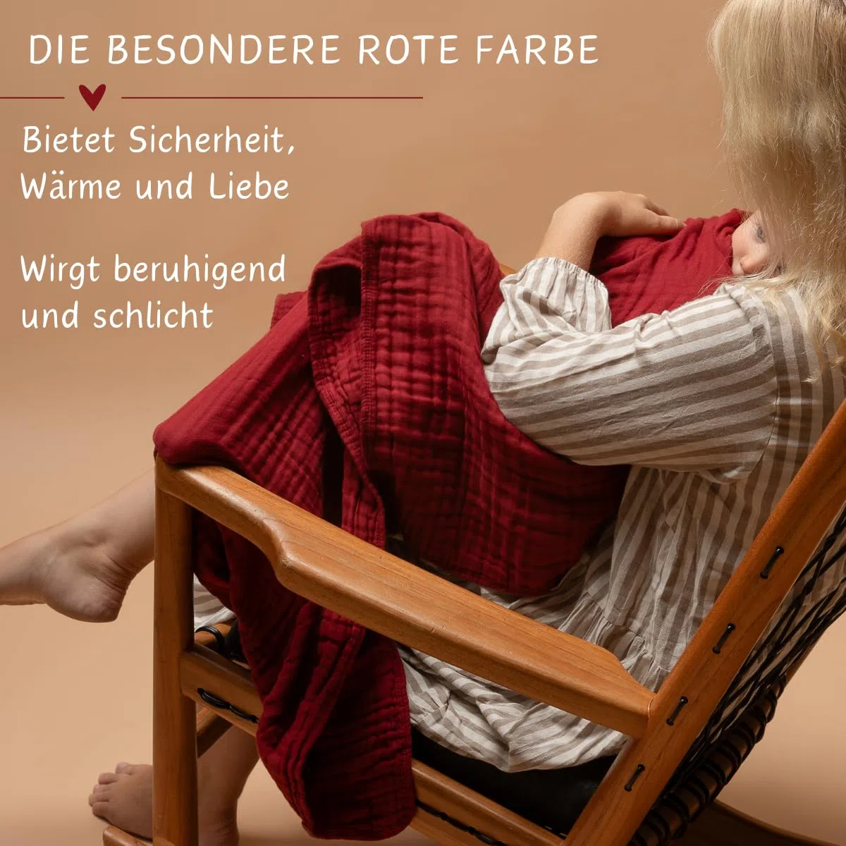 K.A.O.S by T&M Premium Musselin Babydecke/Kuscheldecke/Musselintuch in Rot - Rotes Handtuch Geburt - 120x120 cm - 6-lagig - 100% Baumwolle - Geschenk zur Geburt Junge Mädchen