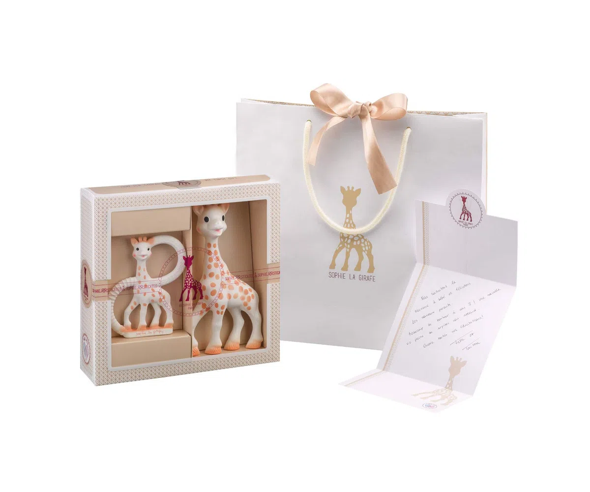 Sophie la Girafe – Sophie la Girafe Geschenkbox zur Geburt + Beißring & Fehn Soft Bilderbuch Elefant – Baby Fühlbuch mit Bio Baumwolle Stoff mit Tier Motiven