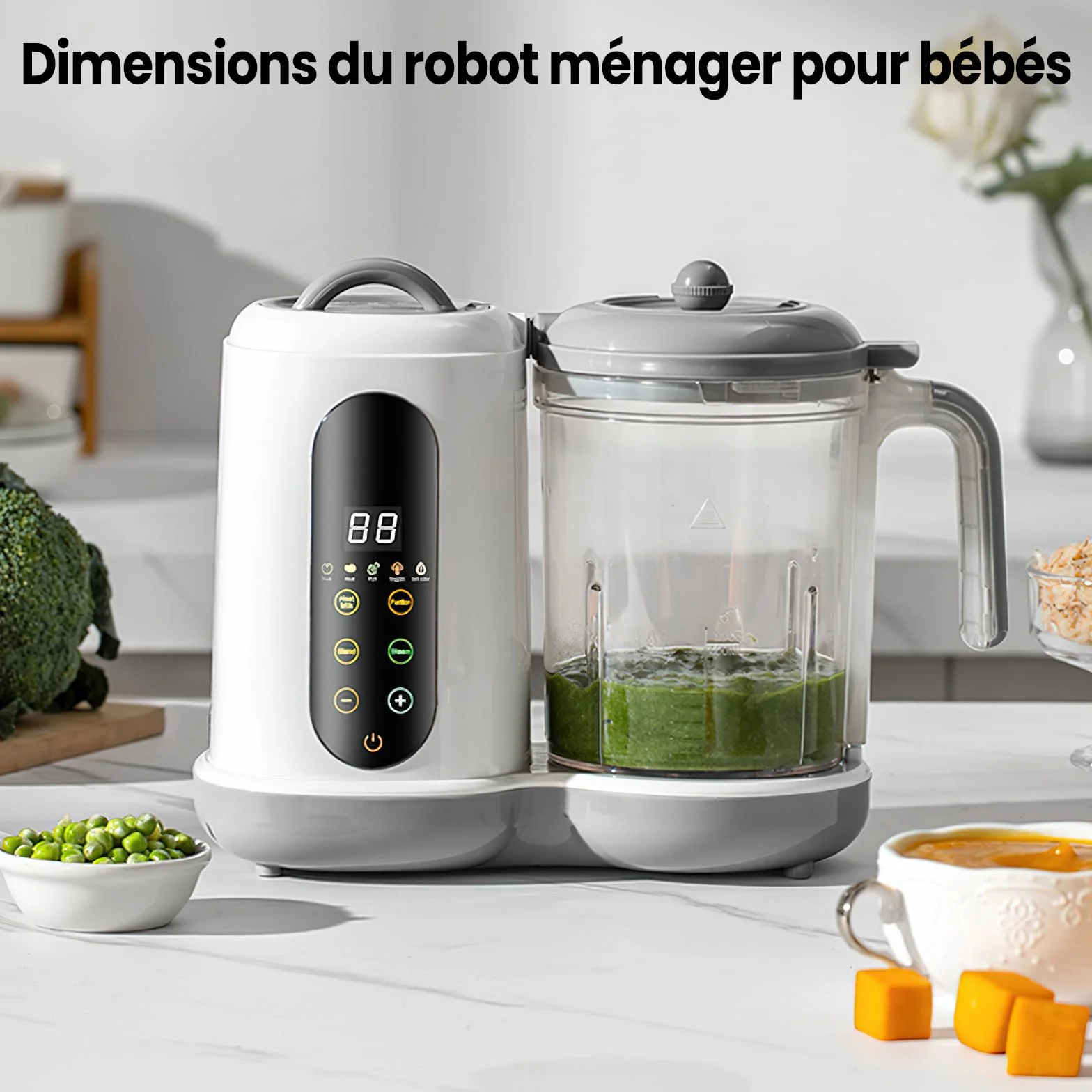 Küchenmaschine für Babys, Dampfgarer, Mixer, Babynahrungszubereiter 400ml,Babybrei Zubereiter, Baby-Mixer, Automatische Reinigung, Touchscreen, Zum Mixen und Aufwärmen von Lebensmitteln für Babys