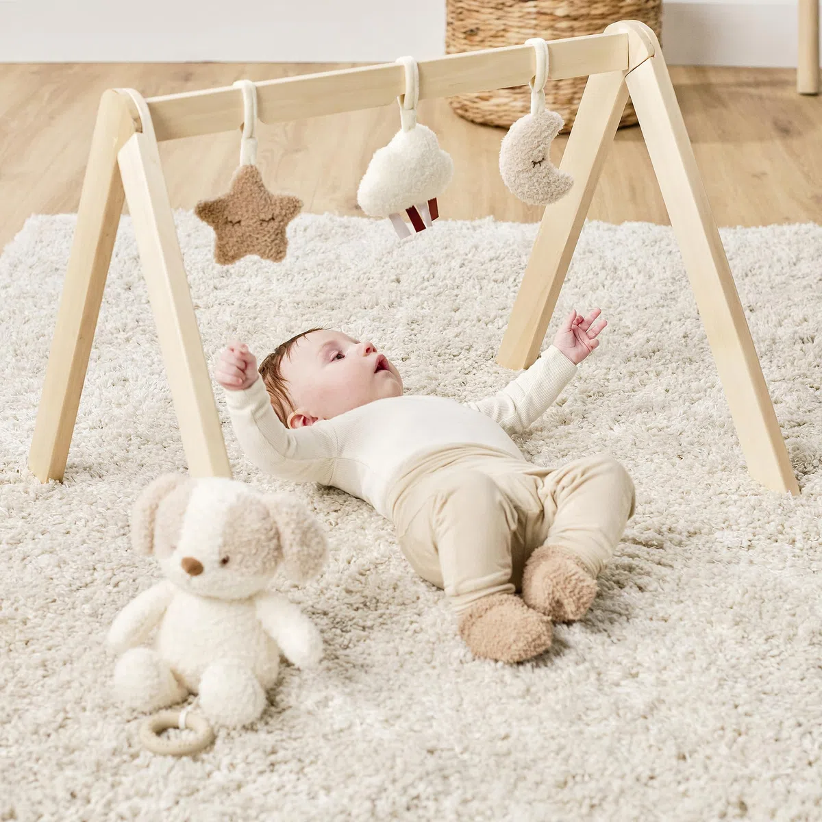 Nattou Holzbogen, Stern, Wolke und Mond, Mit Spielzeug und zahlreichen Aktivitäten, Holz/Polyester, Teddy, Beige