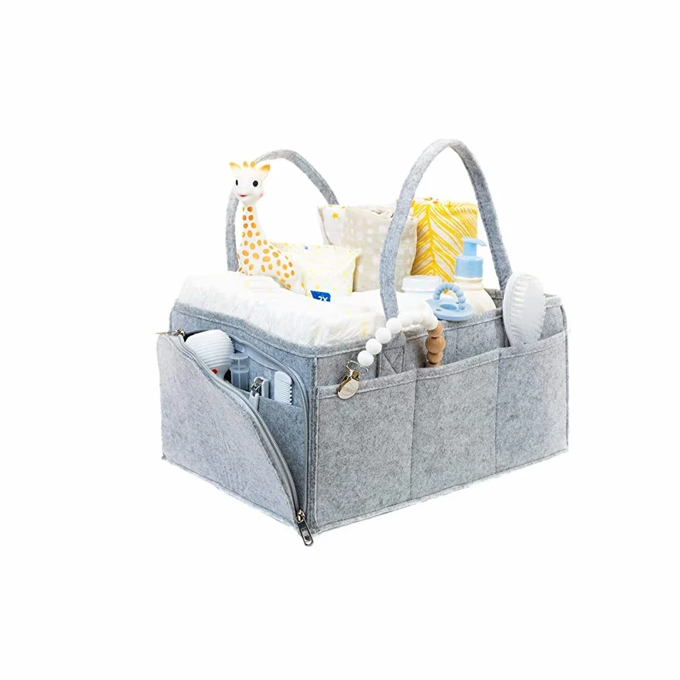 Windel Organizer, tragbare Wickeltasche Filz Baby Windel Organizer mit austauschbaren Fächern für Wickeltisch, Beißring, Windel, Lätzchen, Dusche Geschenkkorb