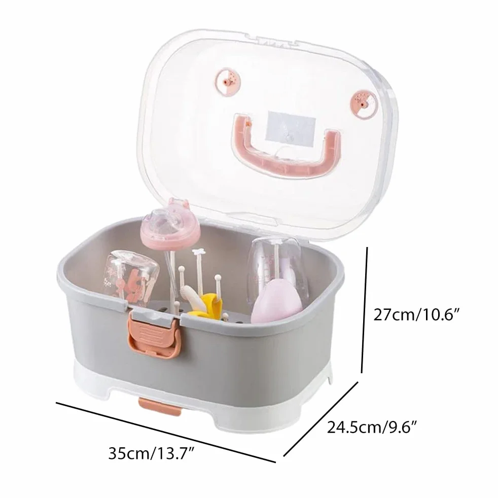 Babyflaschen-Trockenständer mit Abdeckung Stillflaschen-Aufbewahrungsbox Baby-Geschirr-Organizer für Outdoor-Reisen zu Hause