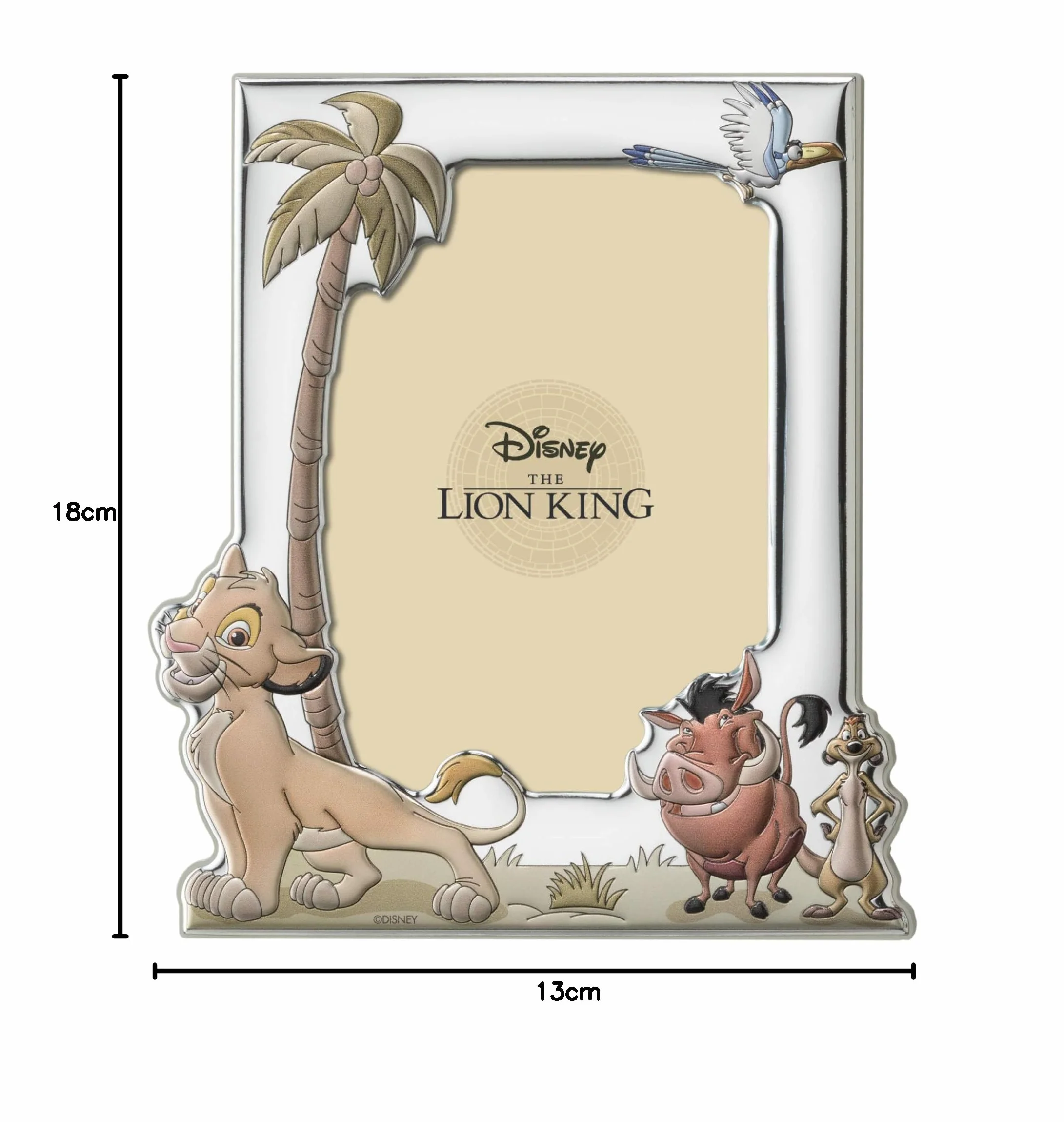VALENTI & CO. Disney Baby – Der König der Löwen – Bilderrahmen aus Silber mit bunten Details für Tisch oder Nachttisch für das Kinderzimmer perfekt als Geschenkidee zur Taufe oder zum Geburtstag
