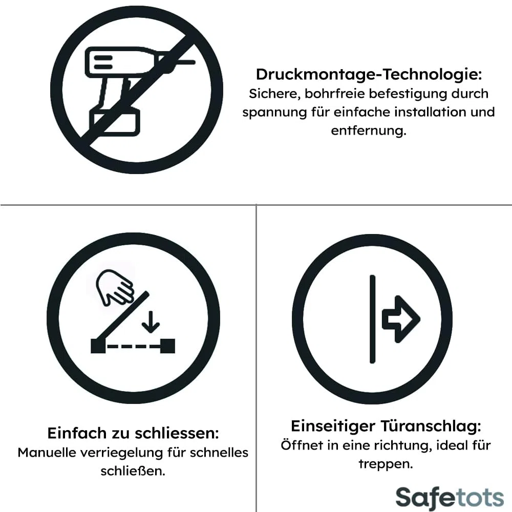 Bettacare Sicherheitsgitter für Kinder und Hunde, Schmal, 68.5cm - 75cm, Schiefergrau, Extra hohes Babygitter von 104cm Höhe, Schmales Druckmontage-Sicherheitsgitter für Treppen