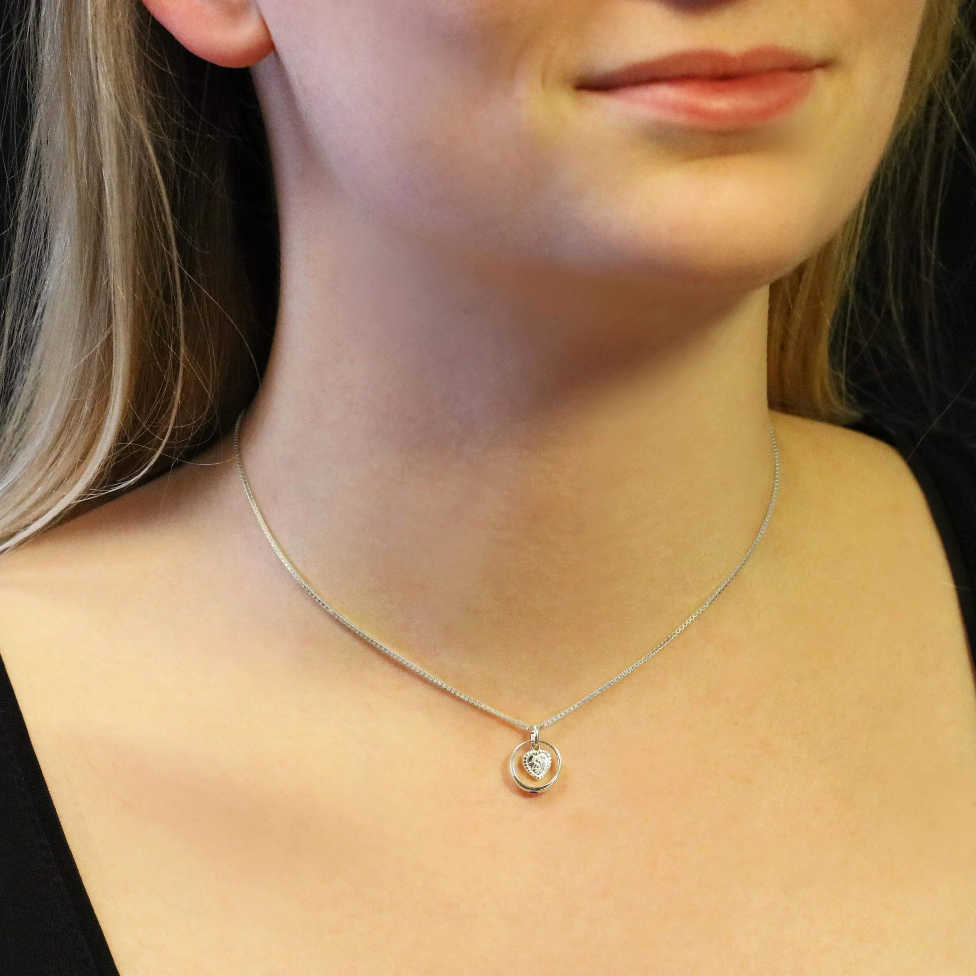 CLEVER SCHMUCK Taufkette Silber Taufring Stein safirblau mit Engel herzförmig Kette Venezia 36 cm Sterling 925 Taufgeschenk im Etui
