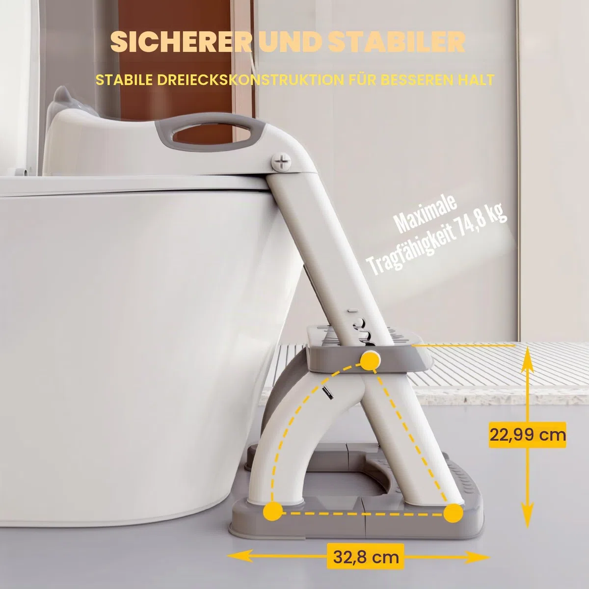 SKYROKU Toilettensitz 2 in 1 Toiletten Aufsatz für Kinder 2-7 Jahre Upgraded Stabil bis 90kg PP(BPA-frei) Wc Sitz mit Treppe Brille Toilettenleiter Rutschfestes Familie Kita (Grau-8898)