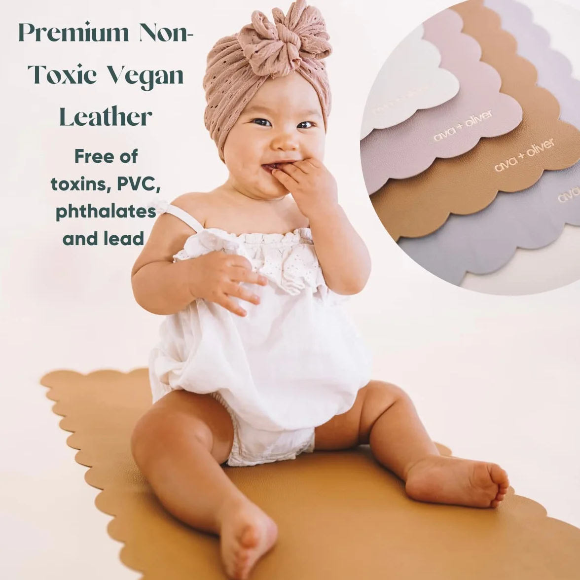 AVA + OLIVER Wickelauflage aus veganem Leder – tragbare, abwischbare Mehrzweck-Windelunterlage – faltbar für die Reise (16 x 30 Zoll) (Creme Jakobsmuschel) | Abwischbare Wickelunterlage aus veganem Leder, kompakt zusammenklappbar für Reisen, tragbar, Mehr