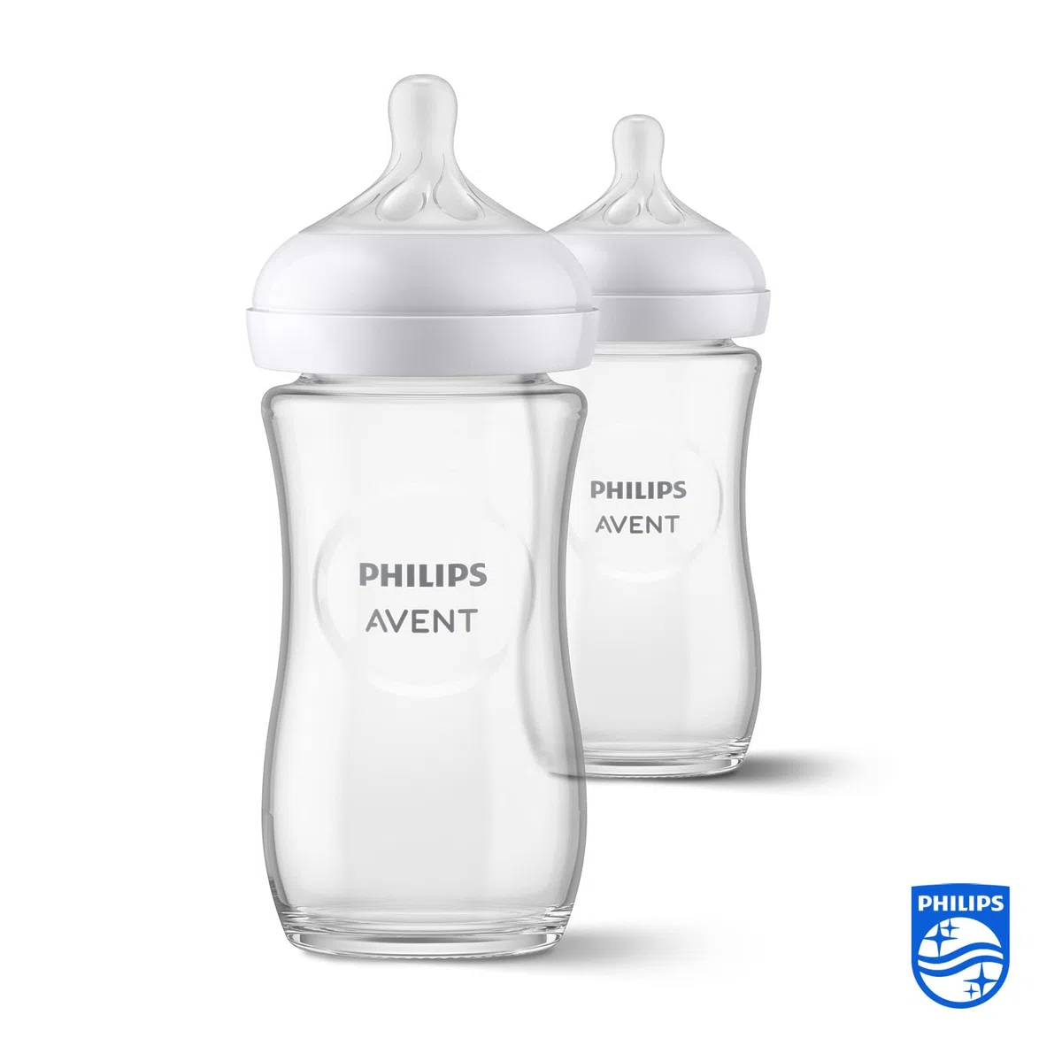 Philips Avent Babyflaschen Natural Response aus Glas – 2x Babyflasche, 240 ml, BPA-frei, für Neugeborene ab 1 Monat (Modell SCY933/02) & Avent Flaschen- und Saugerbürste (Modell SCF145/06)