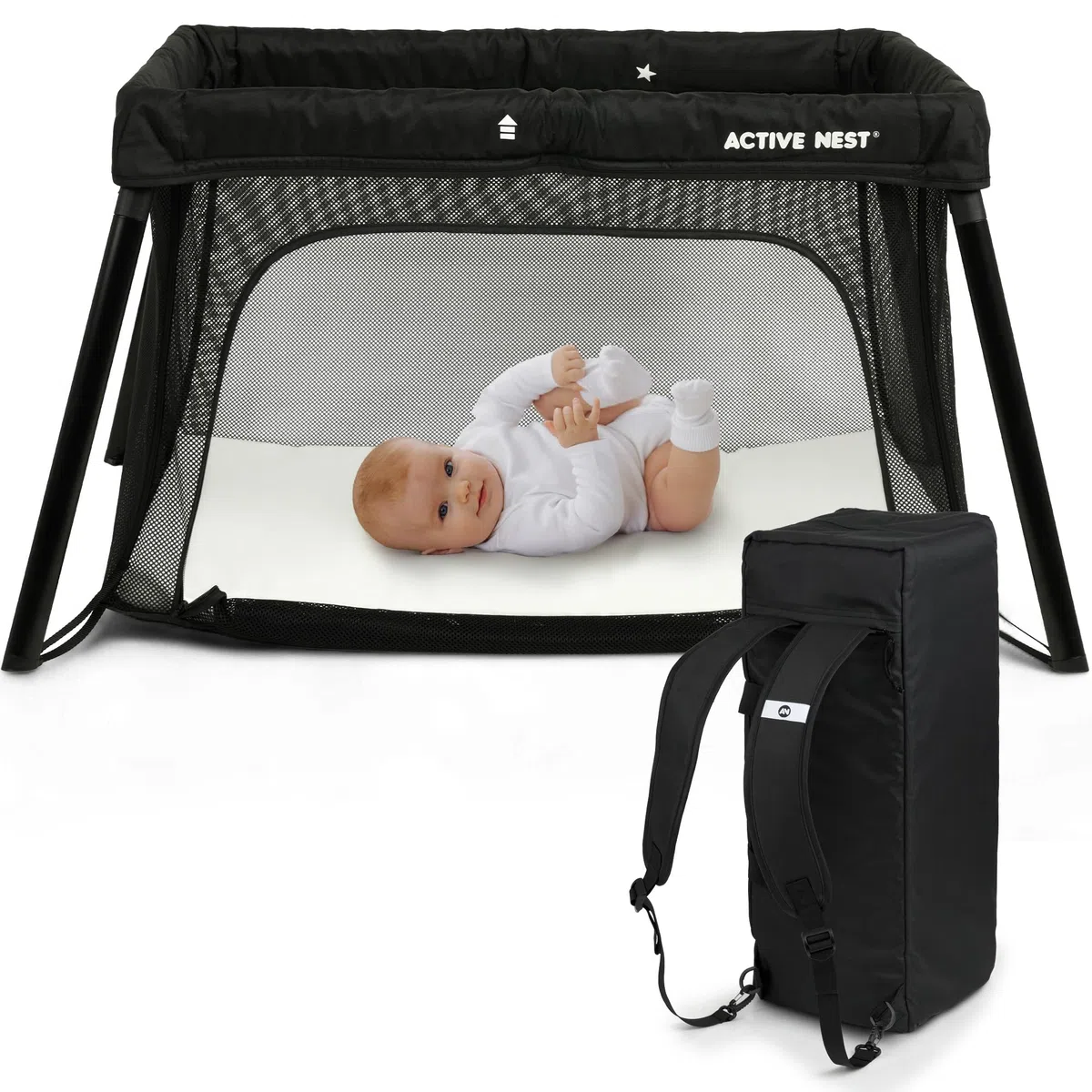 Reisebett Baby mit Matratze & Rucksack – in 15 Sek. aufgebaut – 6 kg leicht – kompakt faltbar für Reisen, Besuche & Zuhause – 0-3 Jahre – EN 716 geprüft
