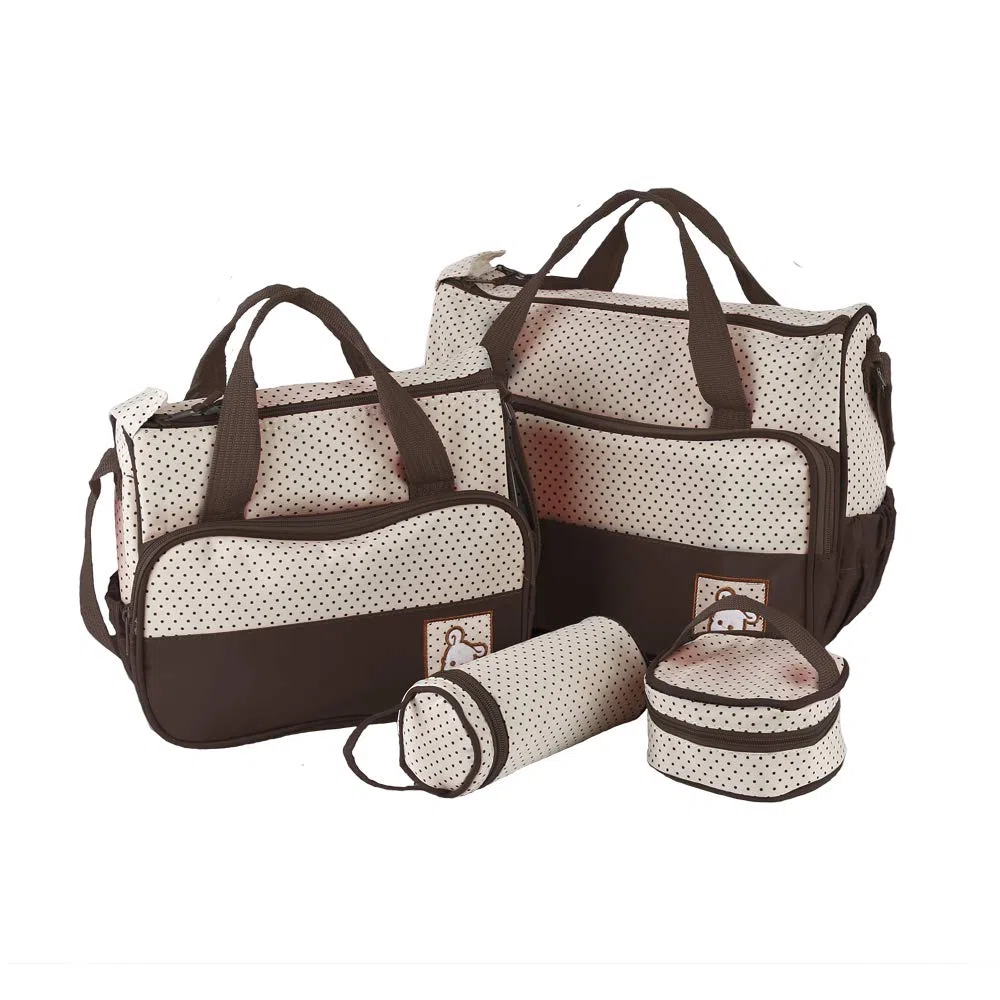 Baby Wickeltaschen-Set Multifunktions-Wickeltasche Komfort Baby Mama Set 5-teilig großes Fassungsvermögen – mit Punktemuster, Wickeltasche für Windeln