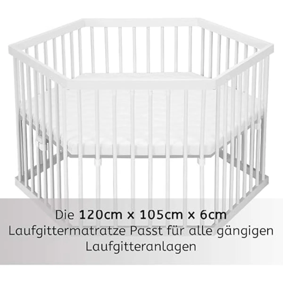 Baby Laufgittermatratze Bäri | Baby Matratze Laufgitter 120x105cm, Dicke 6 cm | 6-eckige Laufstallmatratze Microfaser-Bezug abnehmbar & waschbar | Hochwertige Kaltschaumstoffmatratze