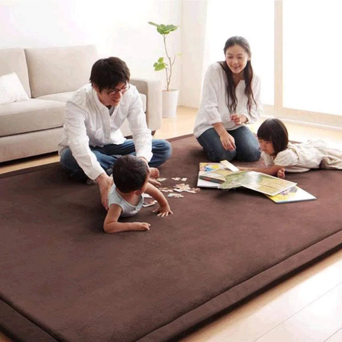 GGoty Großer Teppich, Korallensamt, Baby-Spielmatte, dick, für Kinder, Arbeitszimmer, Küche, Kinderzimmer, Krabbelmatte für Babys, rutschfeste Yogamatte (120 x 150 x 2 cm, Khaki)