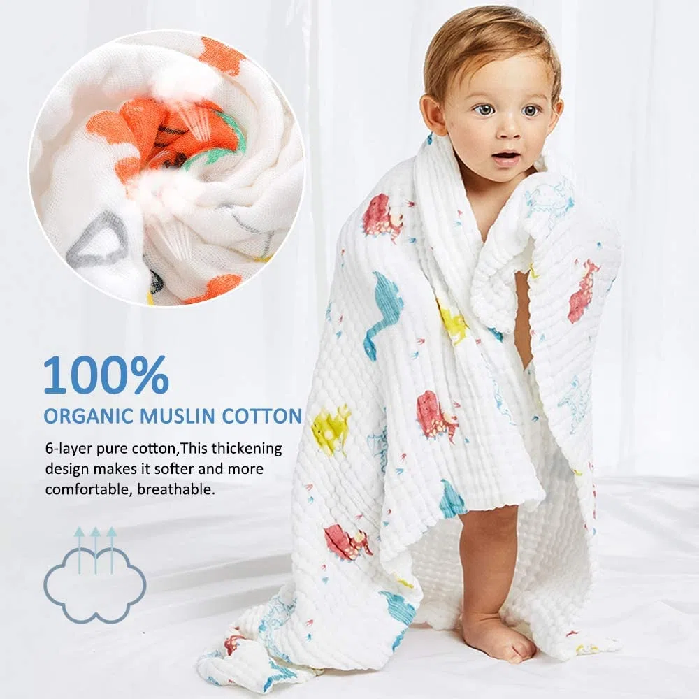 Set mit 2 Baby-Badetüchern Musselin Babydecke, 6 Schichten 105,4 x 105,4 cm Musselintücher Baumwolle extra weiches Waschtuch (Farbe zufällig)