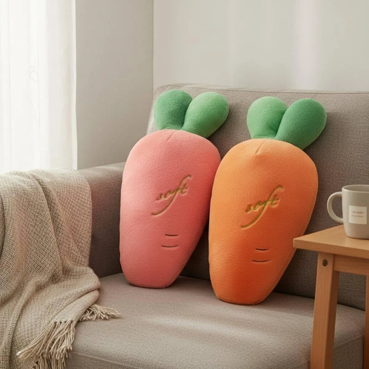 Gralara Karotten Plüschtier kreatives Design Möhren Schnuffelkissen Geschenkidee karottenförmiges Kissen für Kinderzimmer, Rosa, 90cm