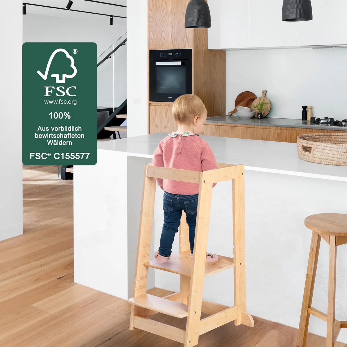 roba Lernturm nach Montessori - Sicherer Tritthocker für Kinder - Ideal als Küchenhelfer - Bis 80 kg belastbar - FSC zertifiziertem Bambus Holz