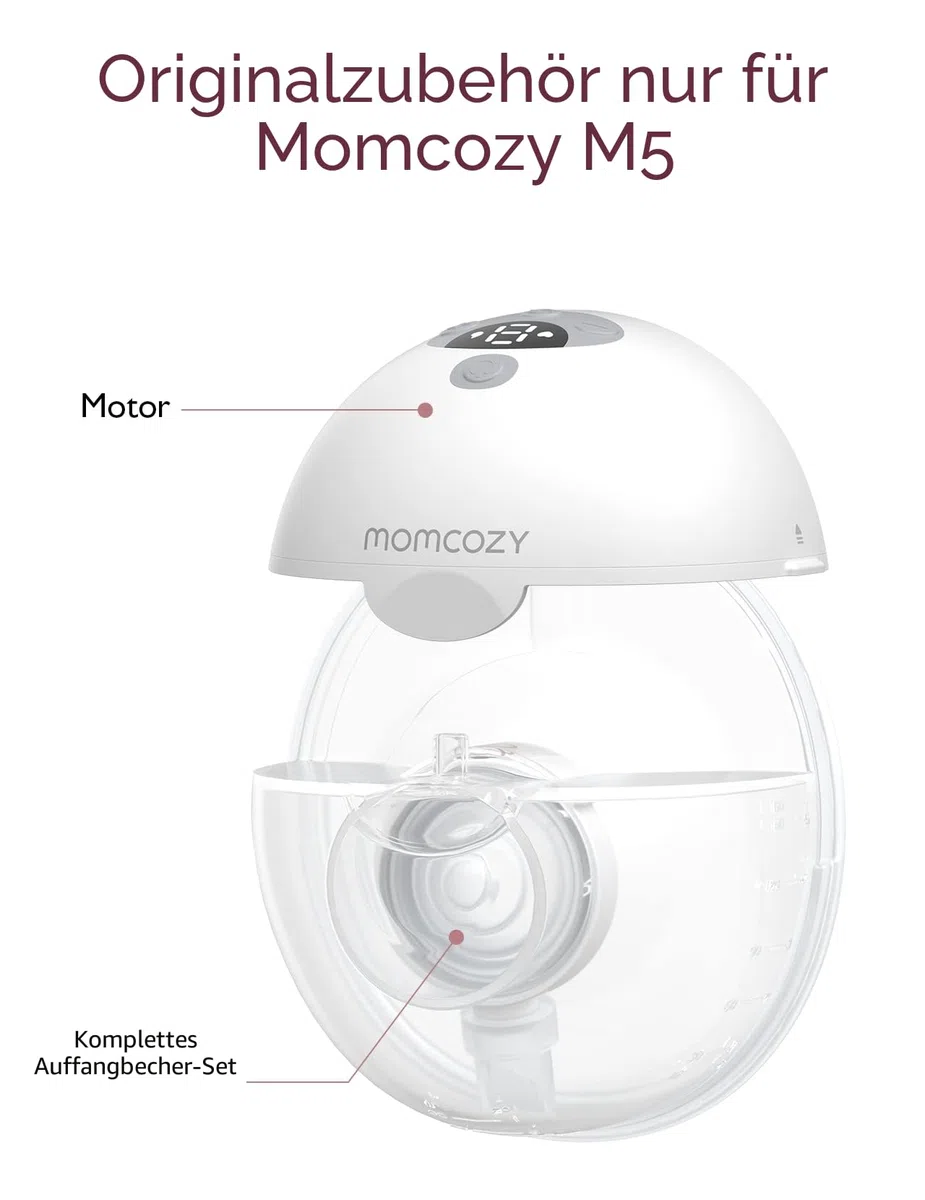 Momcozy Komplettes Set, nur kompatibel mit momcozy M5, nicht für andere. Original-M5-Milchpumpen-Ersatzzubehör (160 ml, mit doppelt versiegeltem Flansch 24 mm)
