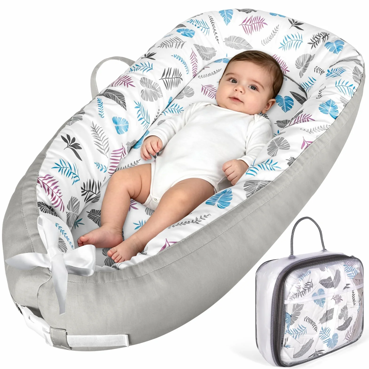 Babynestchen Neugeborene, Nestchen Baby 90x50 cm, Weich Und Bequem, 100% Baumwolle, Zweiseitiges Babybett, Tragbares Babynest mit Tragegriff, für Jungen Und Mädchen Von 0 Bis 24 Monaten