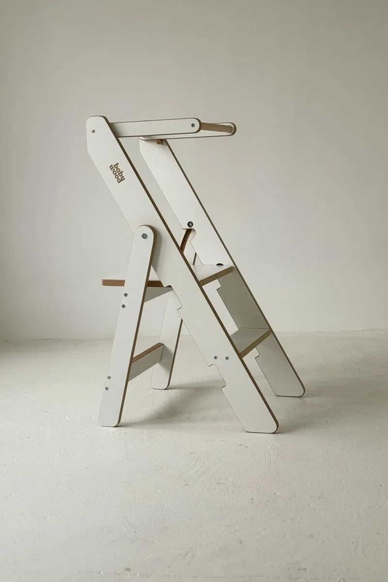 Lernturm Klappbar aus Holz, Lernturm faltbar, Küchenturm aus Holz, Klappbarer Küchenhelfer, Lerntower Montessori, Kleiner Lehrturm (Weiss)