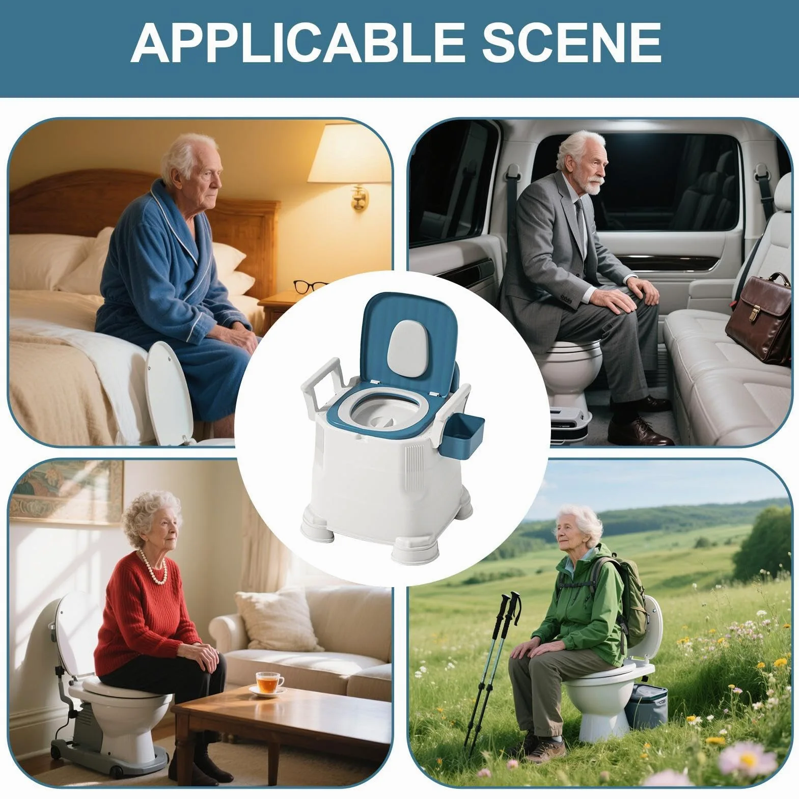 Bedside Tragbares Camping-Toiletten-Toilettenkommode, Stuhl, 45 x 40 cm, robuster Klapprahmen, komfortabel, ergonomisches Design, Trainingssattel für Zuhause, für Damen, Reisen
