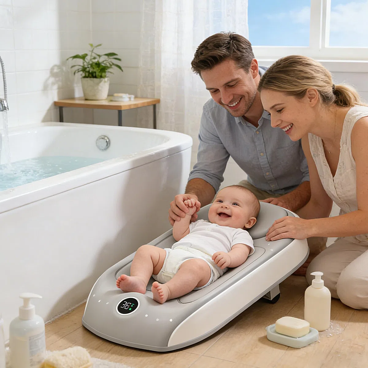 Kids-Badewannenstütze | Duschschutz-Halterung mit Temperatursensor - Drei Höhenstufen verstellbare Badewanne - für Zuhause Reise Hotel Dusche