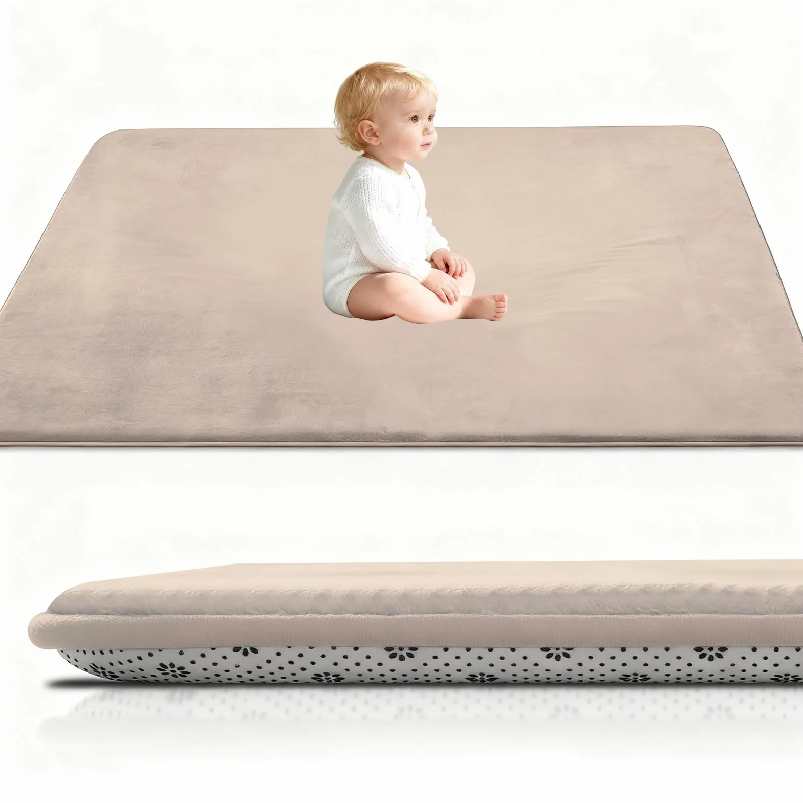 Kinderteppich Teppich Verdickung Korallen Samt Teppich Korallensamtteppich Kinder Krabbeldecke Tatami Teppiche Kinder rutschfeste Vergrößern Spielmatte Yogateppich 120 x 120 cm Hellbraun