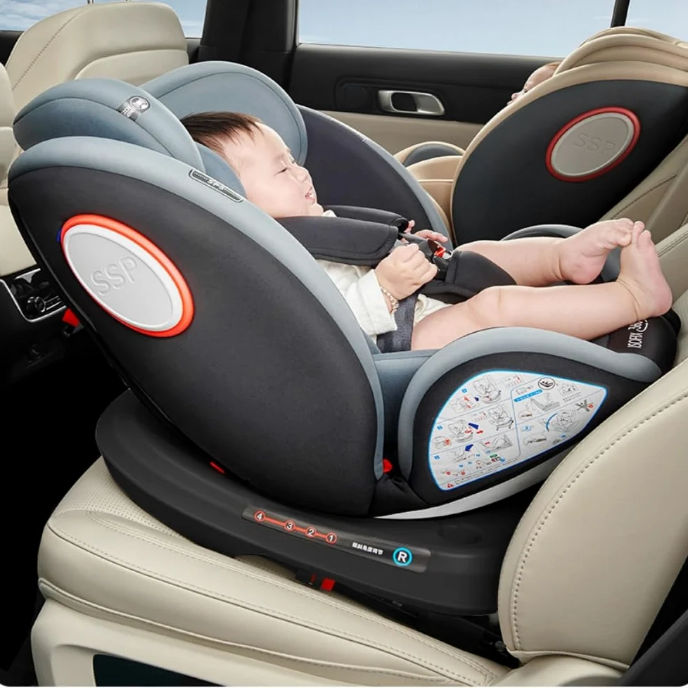 Kindersitz Isofix,Frei drehbarer Autositz mit verstellbarer Kopfstütze für Kleinkinder und Babys mit Fußstütze,Kindersitz Gruppe 0+/1/2/3(Schwarz)