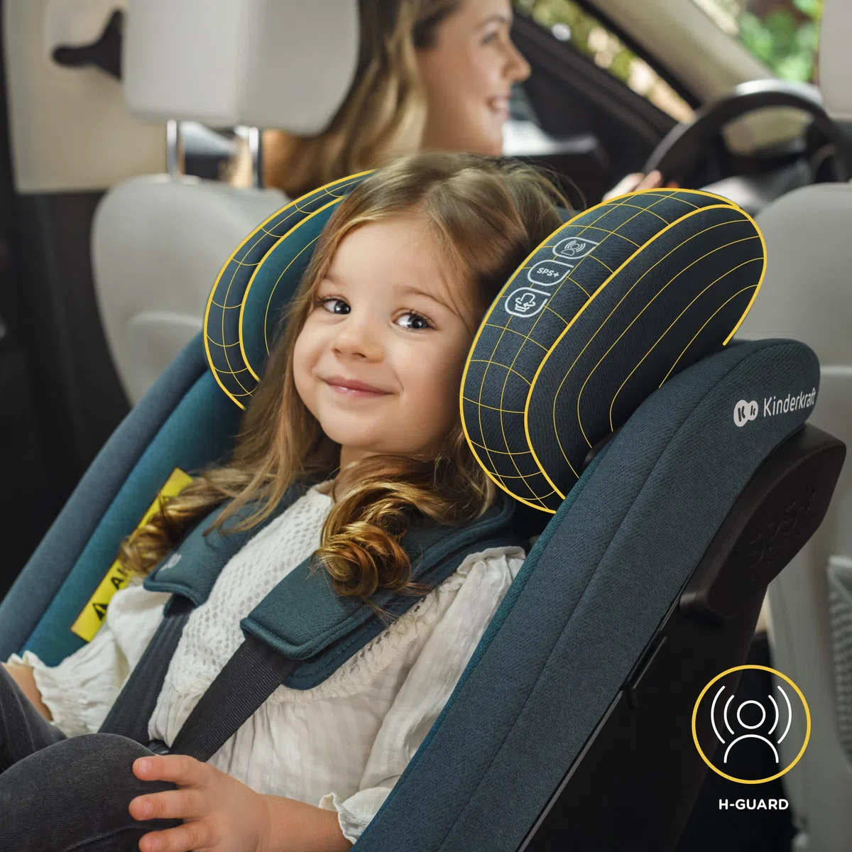 Kinderkraft I-GUARD i-size 40-105 cm Kindersitz mit Isofix base und Stützfuß, speziellen Sicherheitssystemen, Reboarder 360 grad drehbar, Reclining, Kopfstütze mit einer Hand einstellen, Grau
