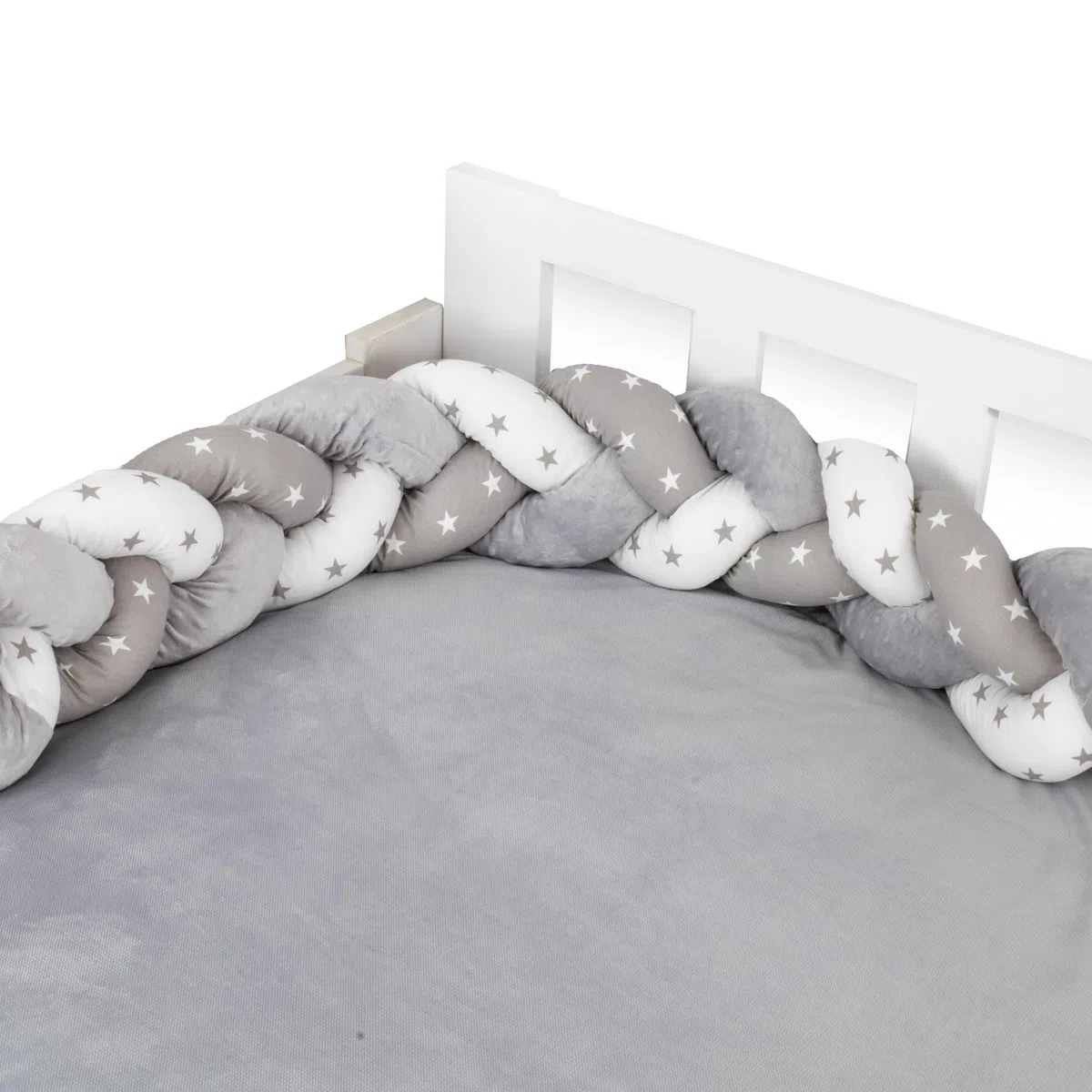 Totsy Baby Kuschelkissen Kinder Kissen Deko 200 cm- flauschig Dekokissen Kinderzimmer Kinderkissen Zierkissen geflochten Baumwolle Minky Grau Weiß Sterne