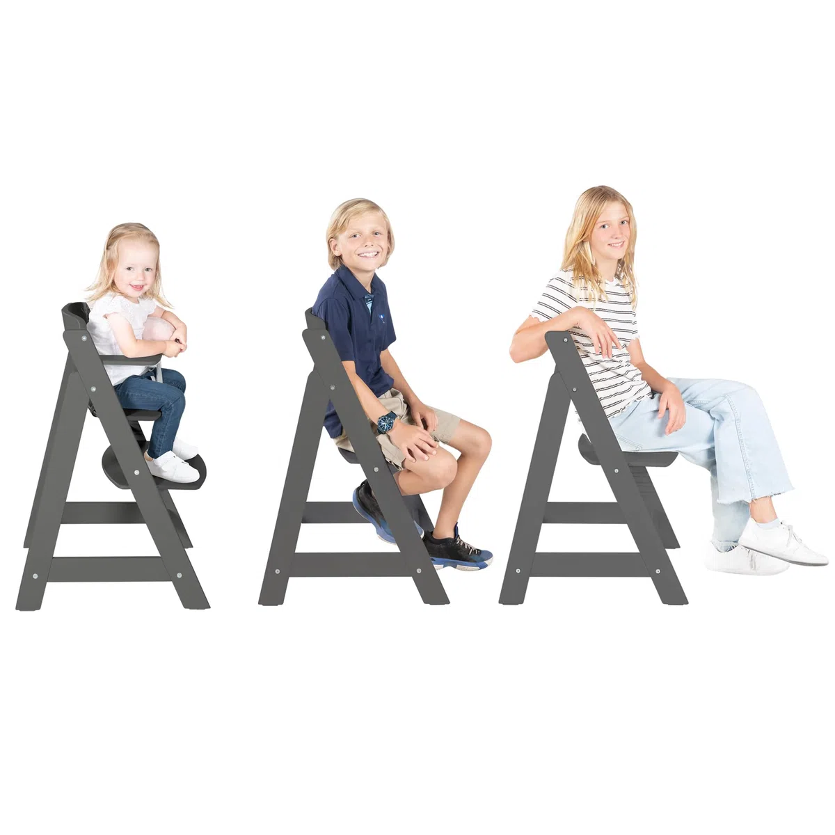 roba Babyhochstuhl Sit Up Flex - Mitwachsender Hochstuhl aus Holz - Verstellbarer Kinderhochstuhl mit Schrittgurt - ab 6 Monaten bis 70 kg - Anthrazit
