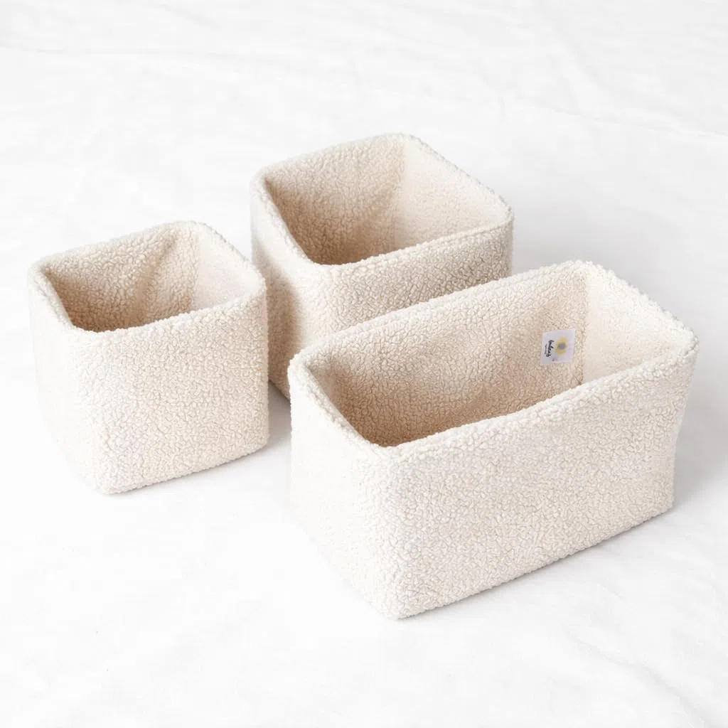 Aufbewahrungskorb Wickeltisch Baby, Körbchen Set 3 Stück, Organizer Wickelkommode, Utensilo Aufbewahrungsbox Badezimmer (BOUCLE_CREME)