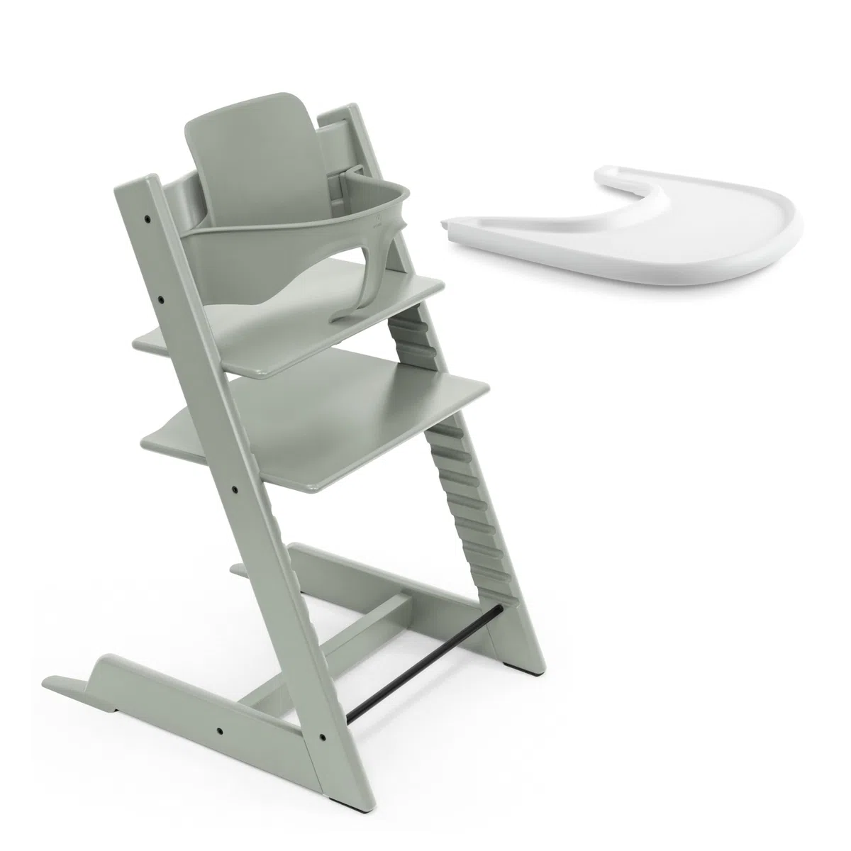 Stokke Tripp Trapp Hochstuhl (Glacier Green) mit Stokke Tray (White) - verstellbarer ergonomischer Babyhochstuhl für Kinder 6-36 Monate
