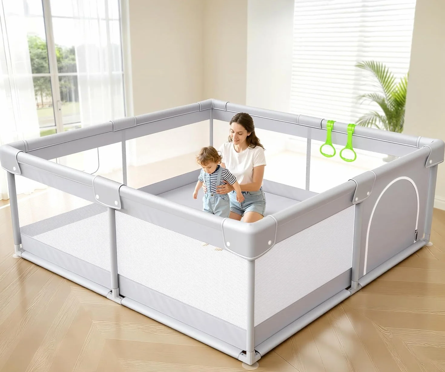 Laufstall Baby Klein Laufgitter - 120x120 cm Baby Laufstall mit Saugnäpfen, Stabiler Baby Playpen mit Atmungsaktivem Netz für Wohnungen