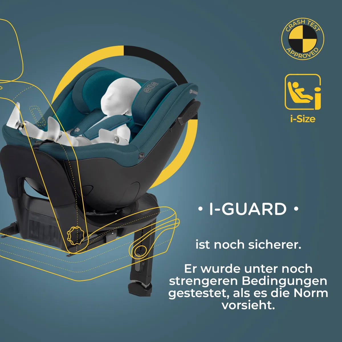 Kinderkraft I-GUARD i-size 40-105 cm Kindersitz mit Isofix base und Stützfuß, speziellen Sicherheitssystemen, Reboarder 360 grad drehbar, Reclining, Kopfstütze mit einer Hand einstellen, Grau