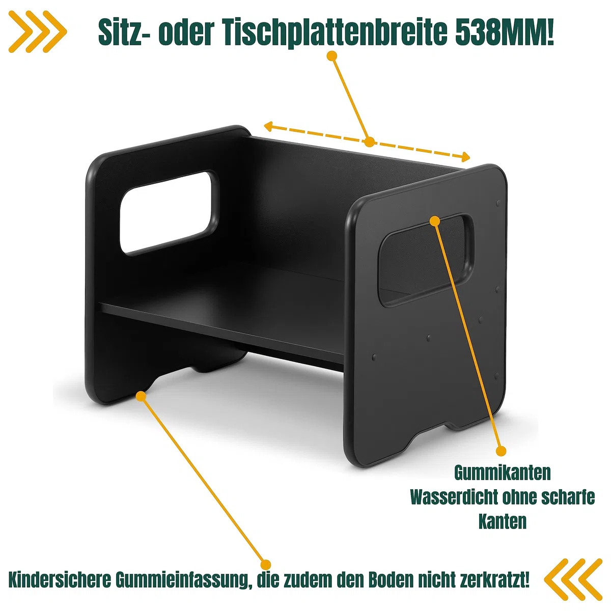 defiPad Sitzbank für Kinder | Kindersitzbank durch Drehen als Kindertisch verwendbar | Sitzbank Holz mit 2 Sitzhöhen | Kinder Tisch Funktion | Kindersitzgruppe Element |
