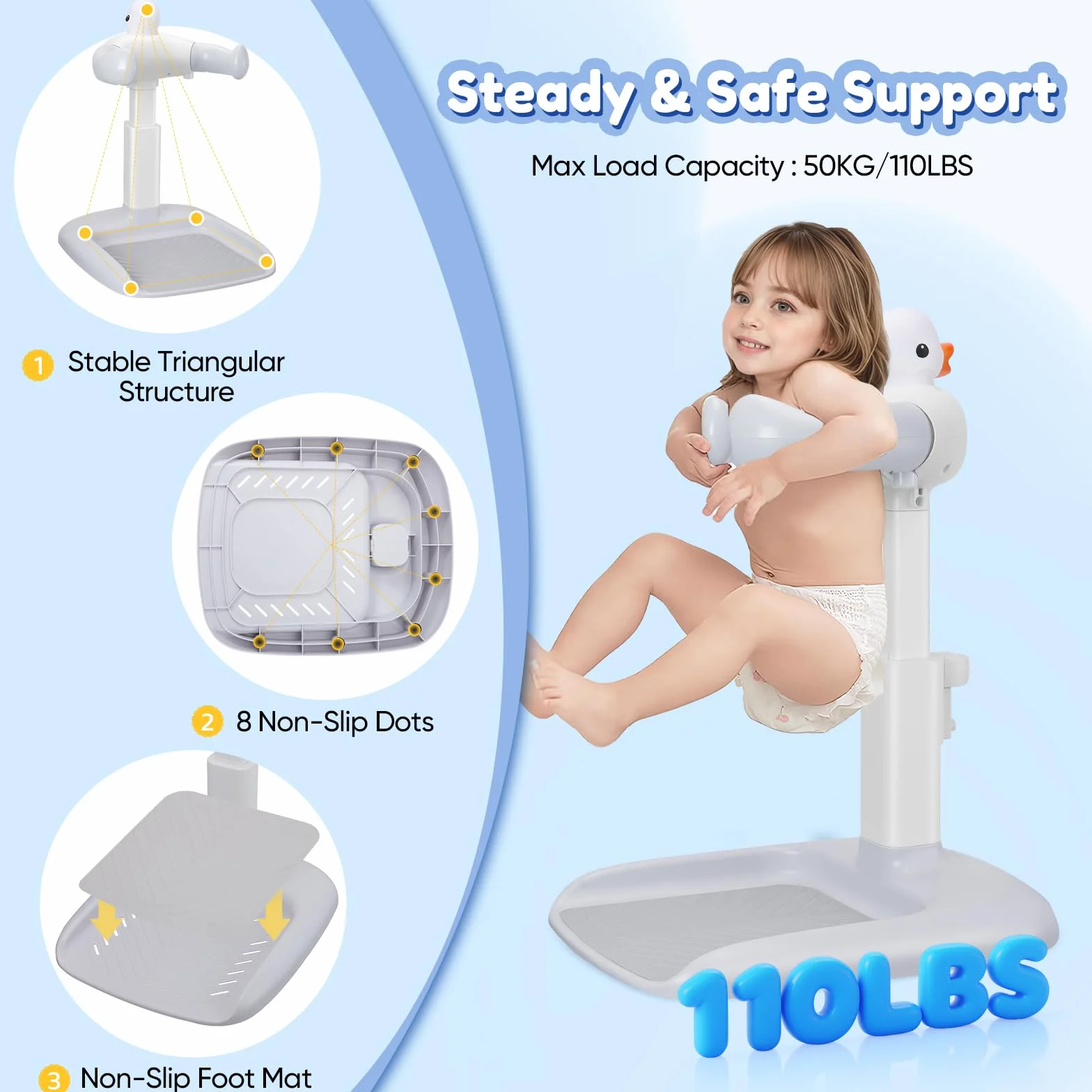 Baby Dusche Ständer mit Duschhalterung Klemmschutz, Einstellbarer (Ente) | Einfache Installation, mit Duschsitz & Antirutsch-Basis, für 6–36 Monate, Ideal als Babyduschständer und Babygeschenk