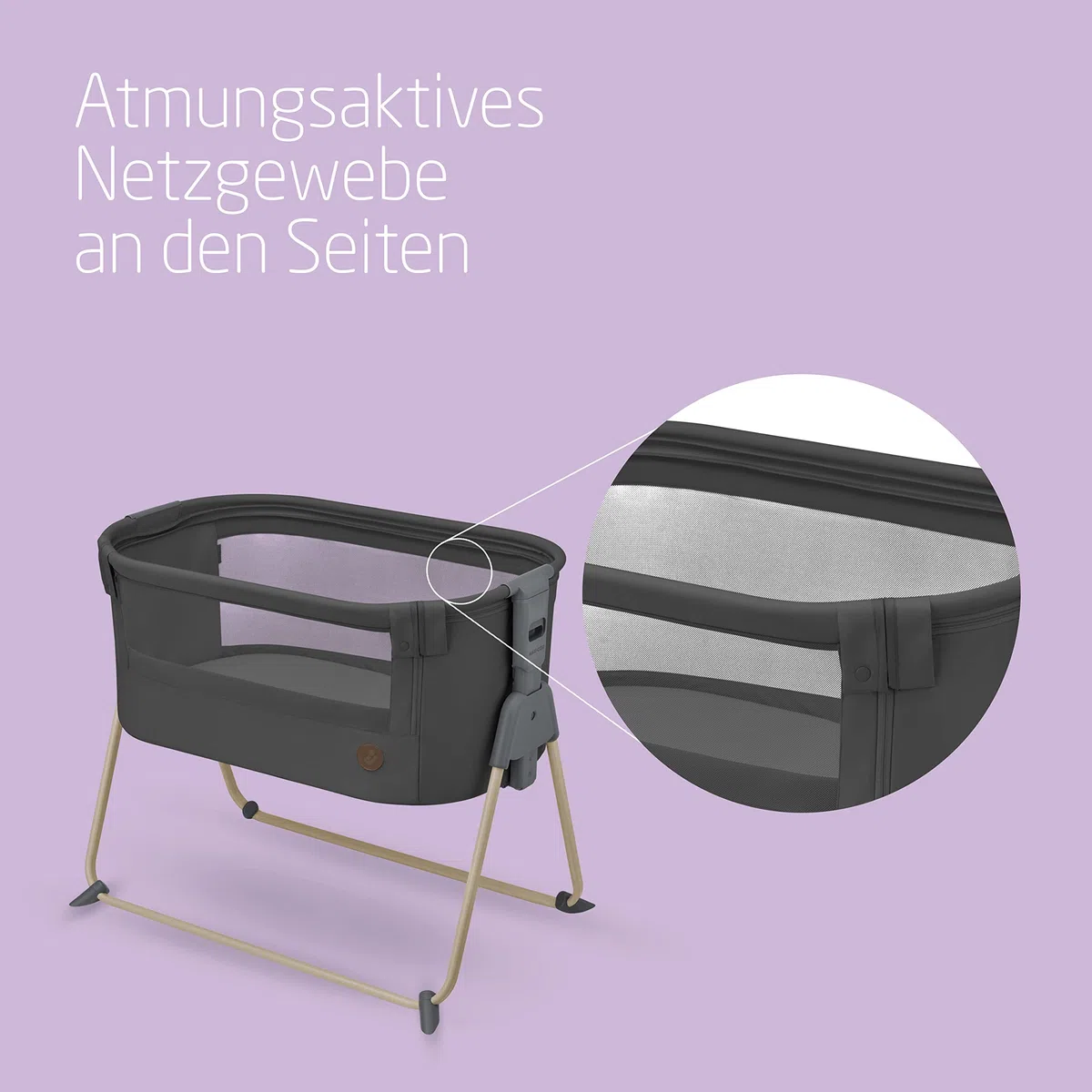 Maxi-Cosi Tori 2-in-1-Beistellbett, Krippe, 0 bis ca. 6 Monate, 0–9 kg, kompakt zusammenklappbar, leicht, 5 Höhenstufen, tragbares Beistellbett mit atmungsaktivem Netzgewebe, Beyond Graphite
