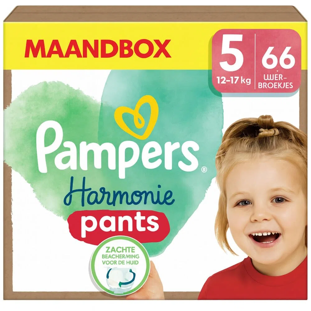 Pampers Harmonie Windeln, Größe 5, 66 Windeln, 12 kg - 17 kg, weicher Hautschutz mit 100% Saugfähigkeit Pampers