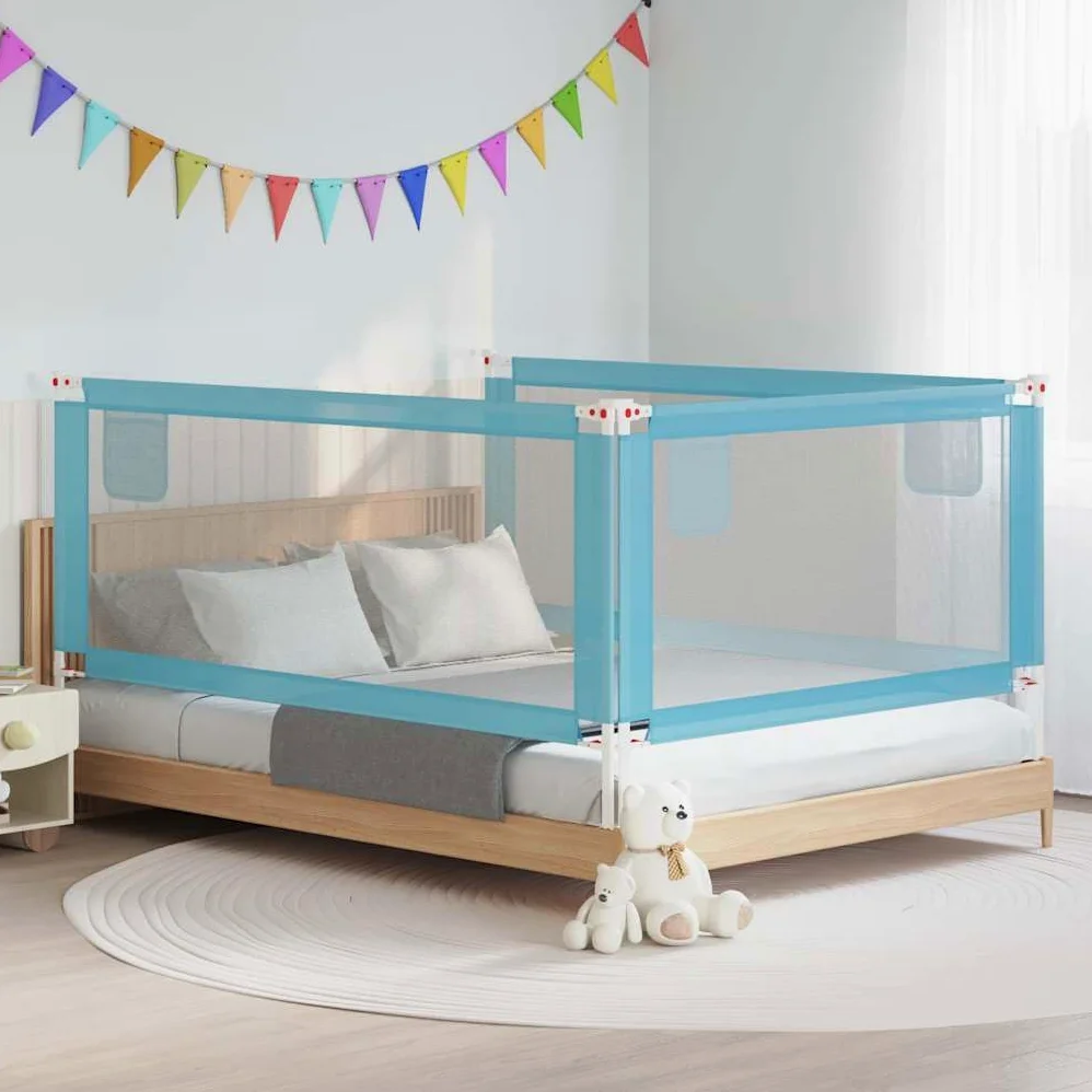 Kleinkind-Bettschutzgitter Blau 200x25 cm Stoff, höhenverstellbar, klappbar Schutzgitter für Kinderbett, Babybett, Elternbett, Absturzsicherung und Bettumrandung für sicheren Schlaf