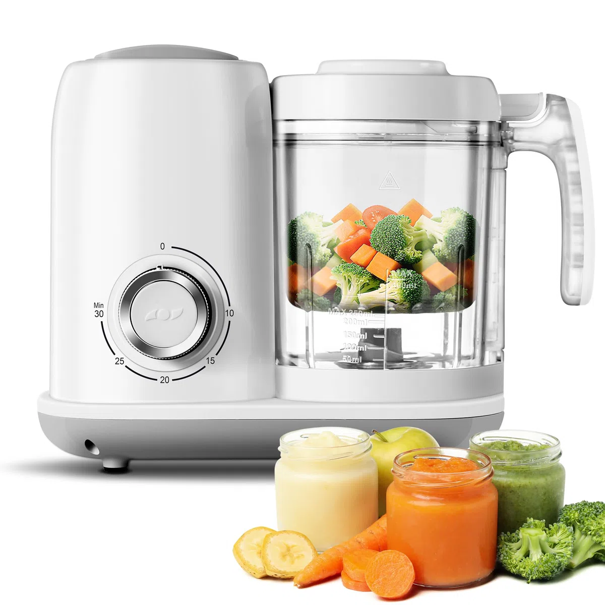 AMZBABYCHEF Babynahrungsmaschine | Babynahrungsmaschine | 4-in-1 Babynahrung Püree-Mixer Dampfgarer Mahlmaschine automatisches Kochen & Mahlen mit Knopfsteuerung, BPA-frei