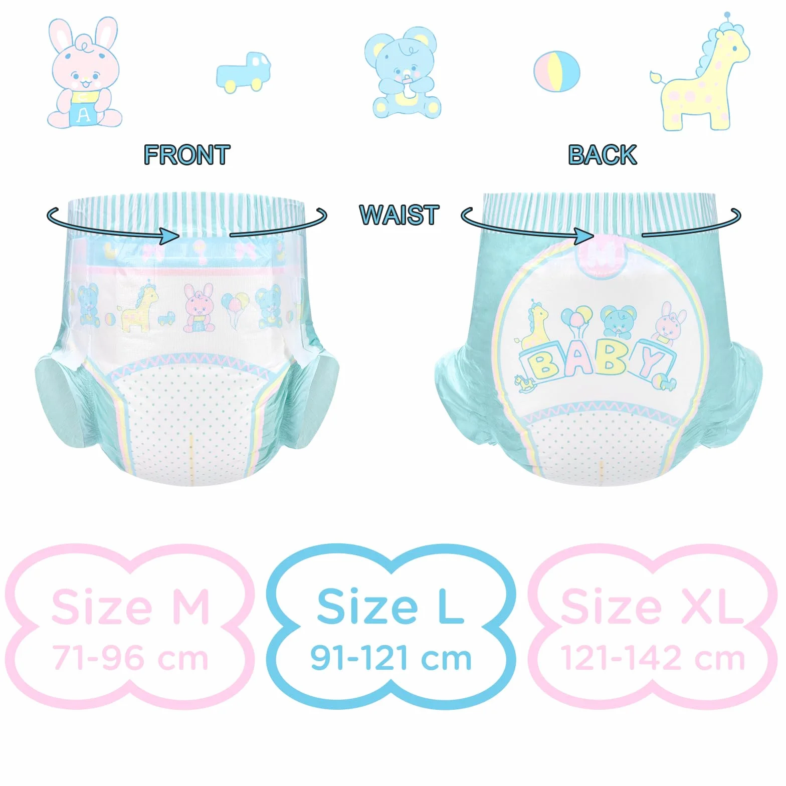 LittleForBig 5500-5800 ml Verstellbarer Klettverschluss Erwachsenen Gedruckten Windeln 10 Stück - Baby Parade (M)