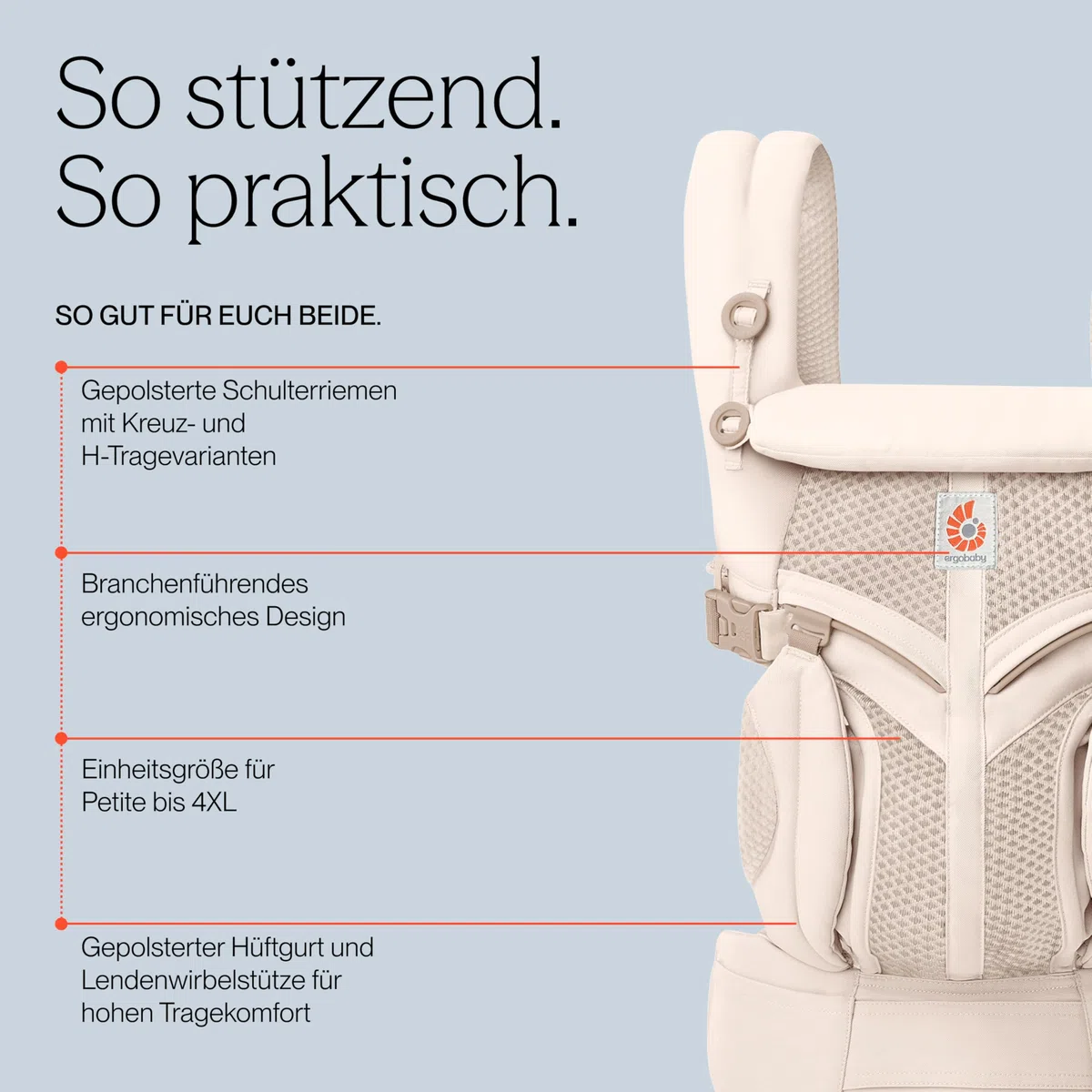 Ergobaby Omni Classic Babytrage für Neugeborene & Kleinkinder 0-48 Monate | 4-Positionen - Baby Trage ab Geburt - Atmungsaktives Mesh - Ergonomische Unterstützung - 3,2–20,4kg, Pearl Grey