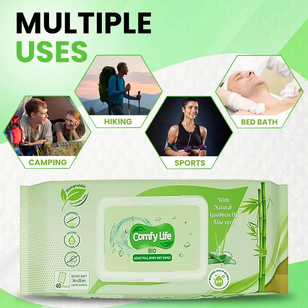 Comfy Life Biologisch abbaubare Ganzkörper-Feuchttücher für Erwachsene, groß, luxuriös, umweltfreundlich, frisches Gefühl, spülfrei, parfümfrei, Bettbad, Intimpflege, weiche Tücher (4 Packungen (160