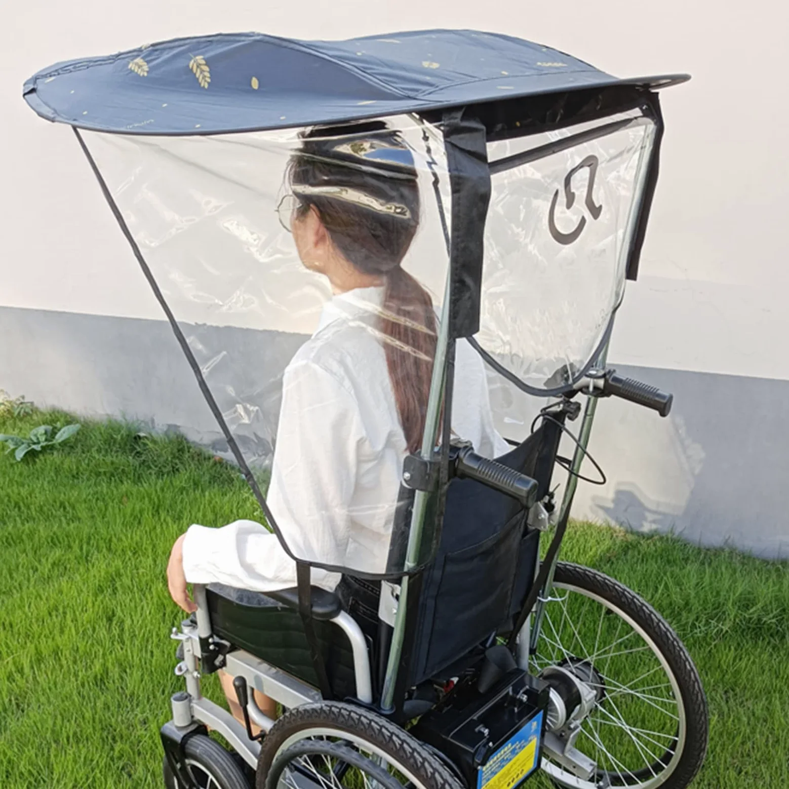 Rollstuhl-Sonnenschirm Universal Sonnenschutz Baldachin – Elektrischer Rollstuhlschirm mit UV-Schutz, Regenschutz und Klemme für die meisten Rollstühle