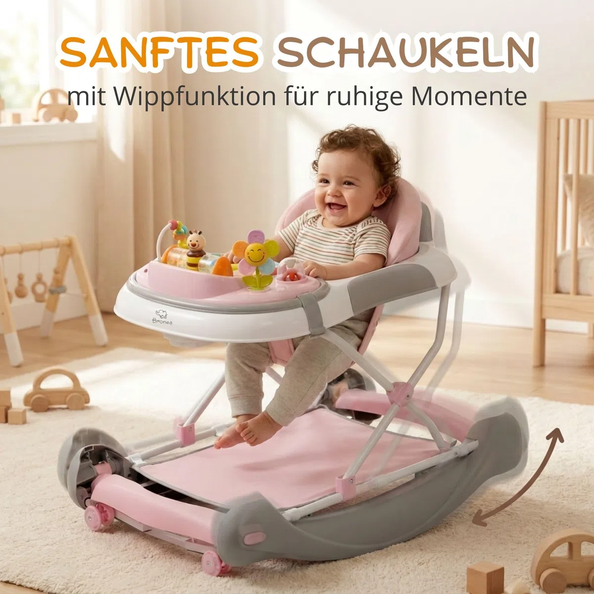4-in-1 Gehfrei Babywalker ab 6 Monate | Lauflernwagen mit Schaukelfunktion und Spielpaneel mit Musik | Höhenverstellbare und Klappbar | Lauflernhilfe mit leisen Rollen und Bremsen