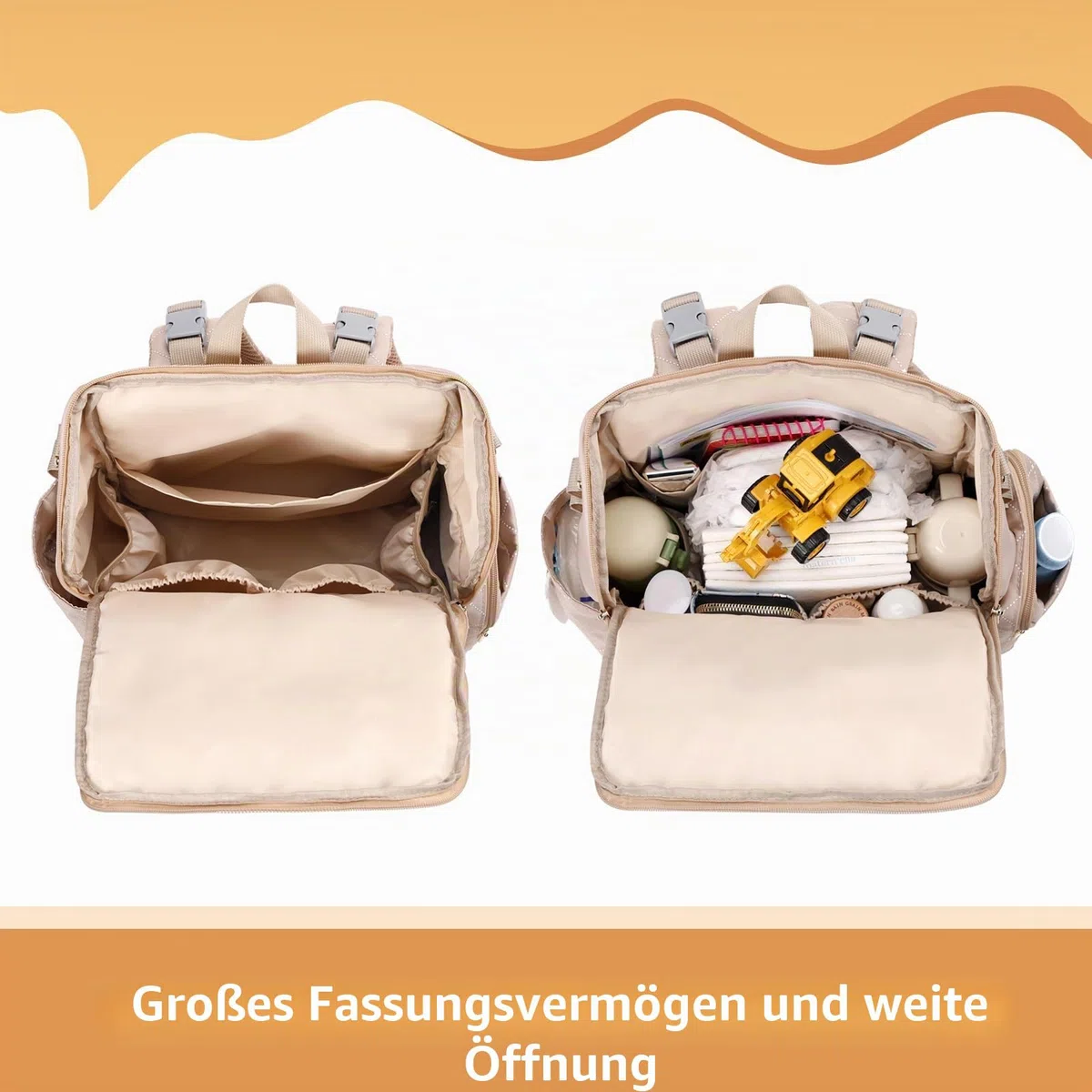 Stilvolle Baby Wickeltasche Großer Wickelrucksack mit Multifunktions – mit Wickelauflage, abnehmbarem Schnullerhalter, Kinderwagengurten - für Mama und Papa