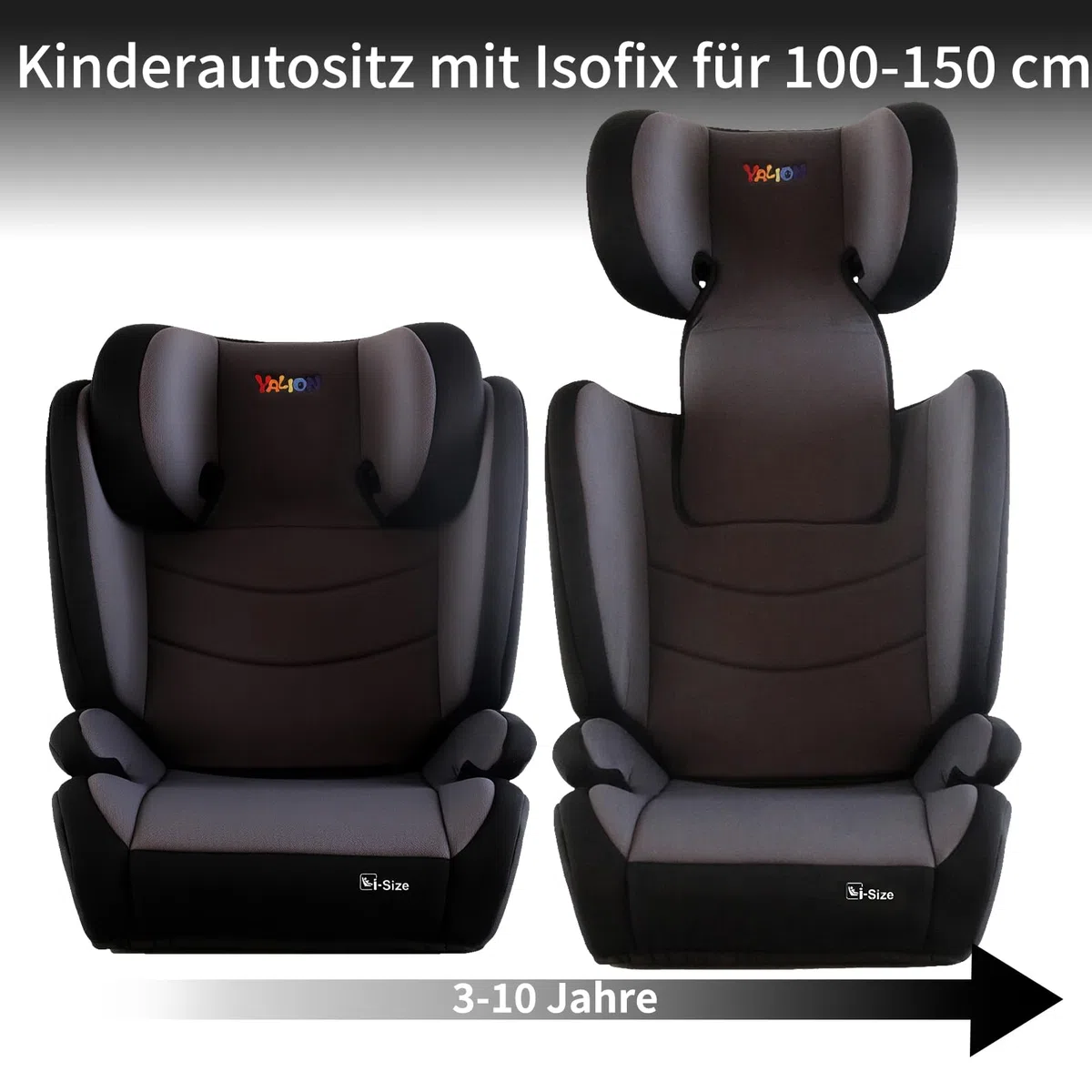 YALION I-SIZE Kindersitz 15-36kg,Kinderautositz mit Isofix, Grey | Kindersitzerhöhung 100-150cm,3-10 Jahre, Gruppe 2/3, Verstellbar & Seitenschutz