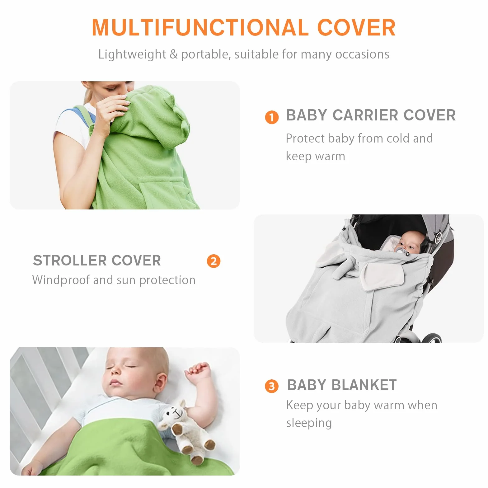 SONARIN Warmer Babytrage Bezug,Universal Winter Tragecover mit Kapuze Winddicht Tragetuchhüllen Fußsack Regenschutz Umhänge Bezug für Babytragen & Tragetücher(Blau)